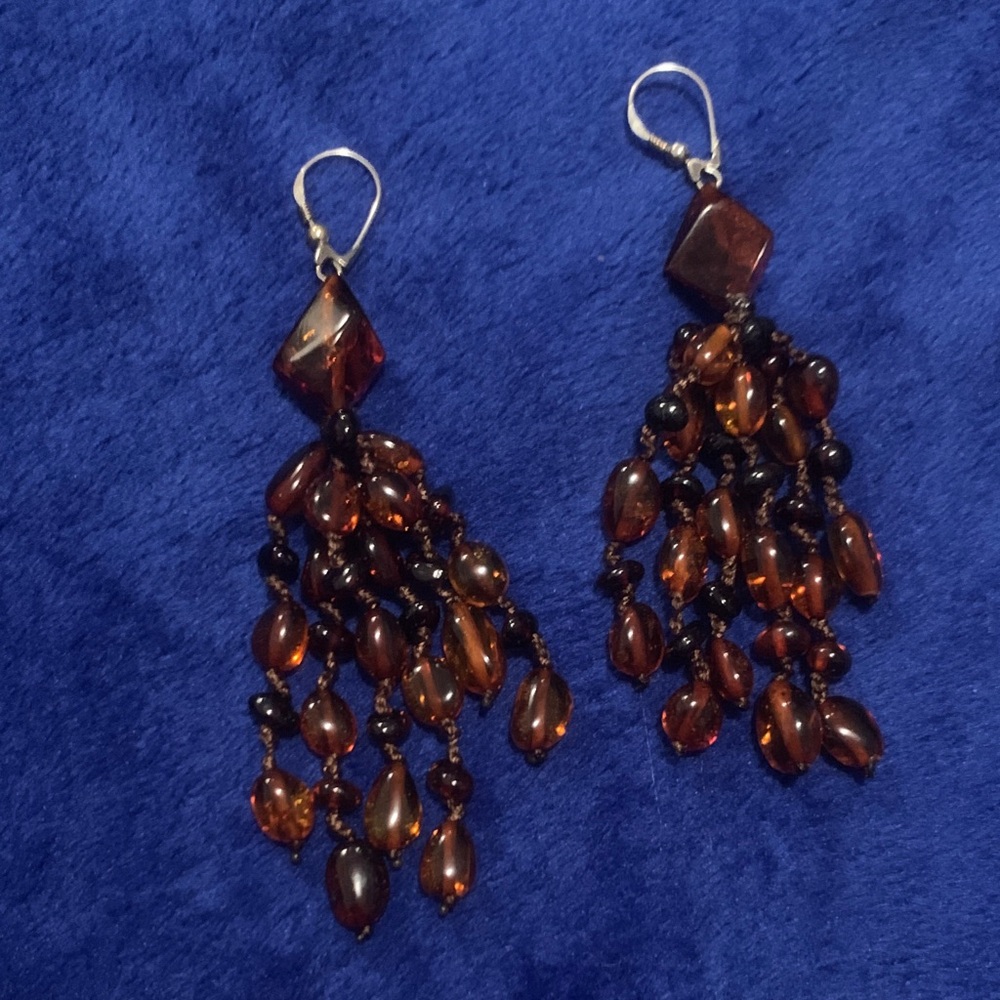 Vintage Amber Beaded Dangle Earrings